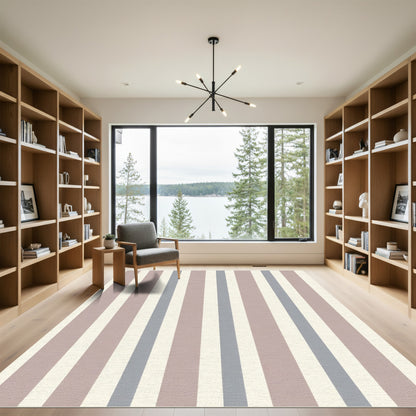 Soft Mauve Blue Cream Striped Stripes Rug