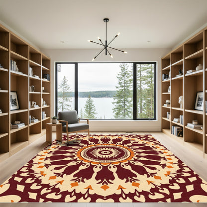 Burnt Orange Cream Floral Mandala Rug