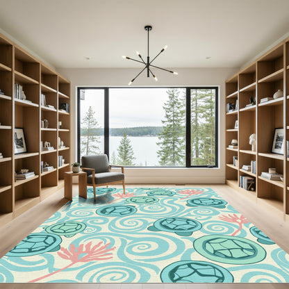 Teal Turtle Swirl Coral Delight Rug