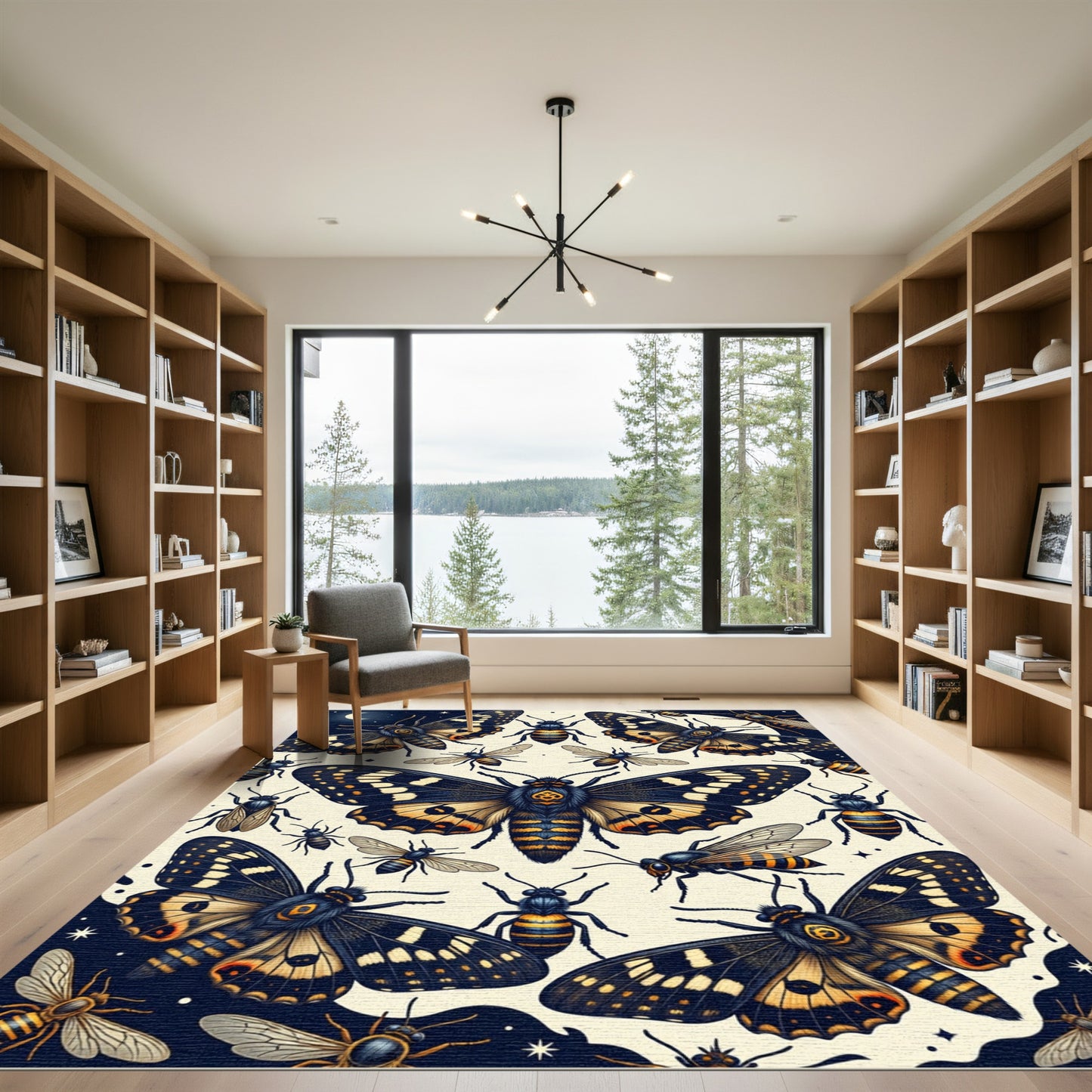Celestial Moth and Hornet Nocturnal Art Rug