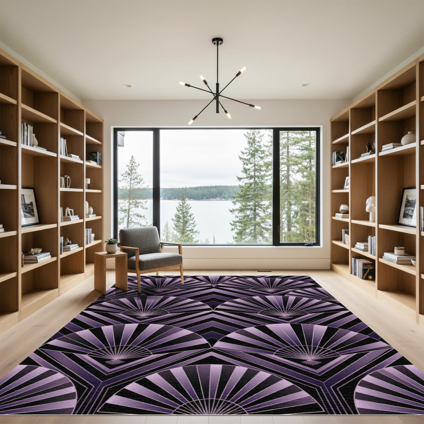 Art Deco Lavender Fan Geometric Rug