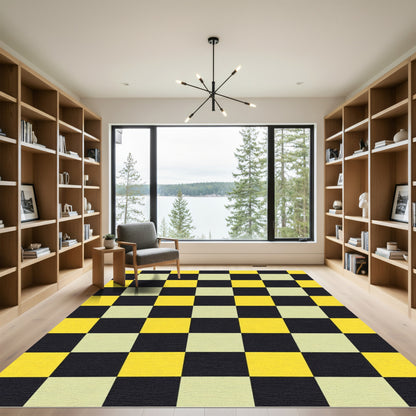 Black Yellow Checkerboard Squares Rug
