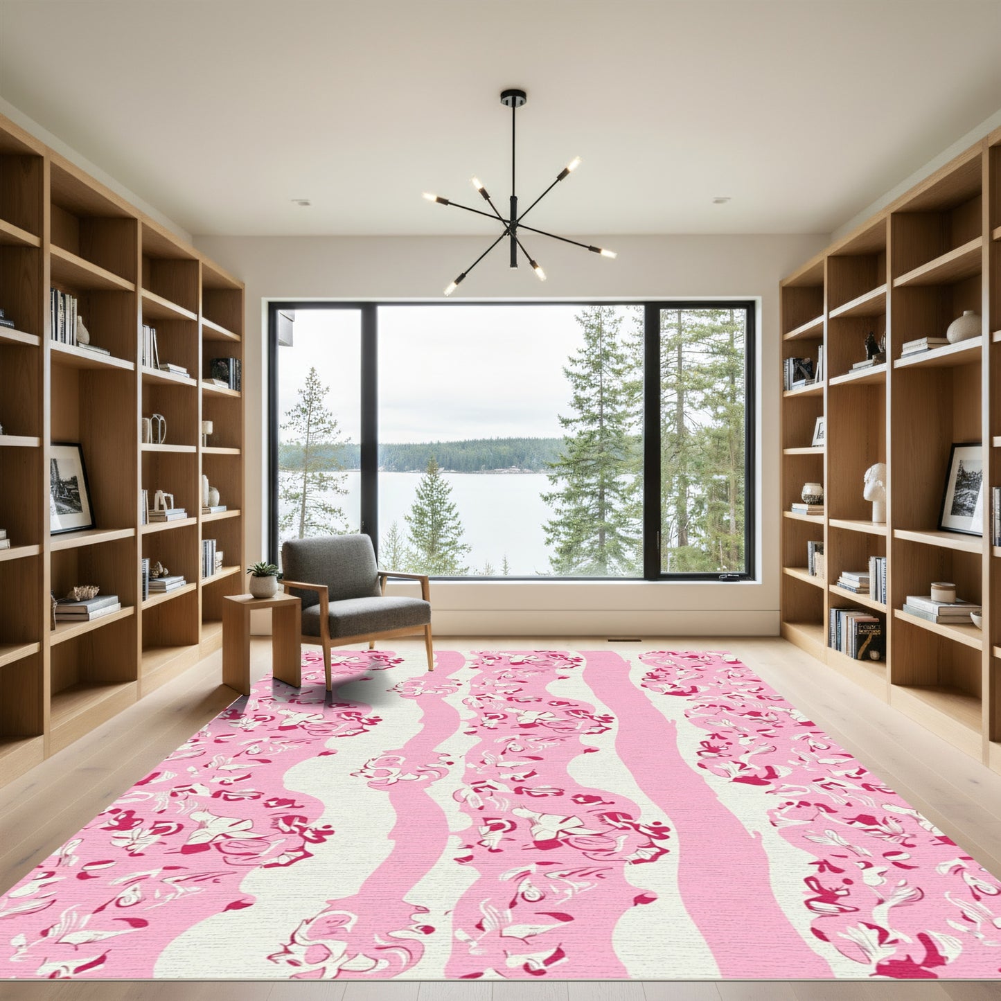 Abstract Pink Floral Wave Rug
