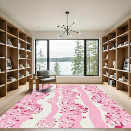 Abstract Pink Floral Wave Rug