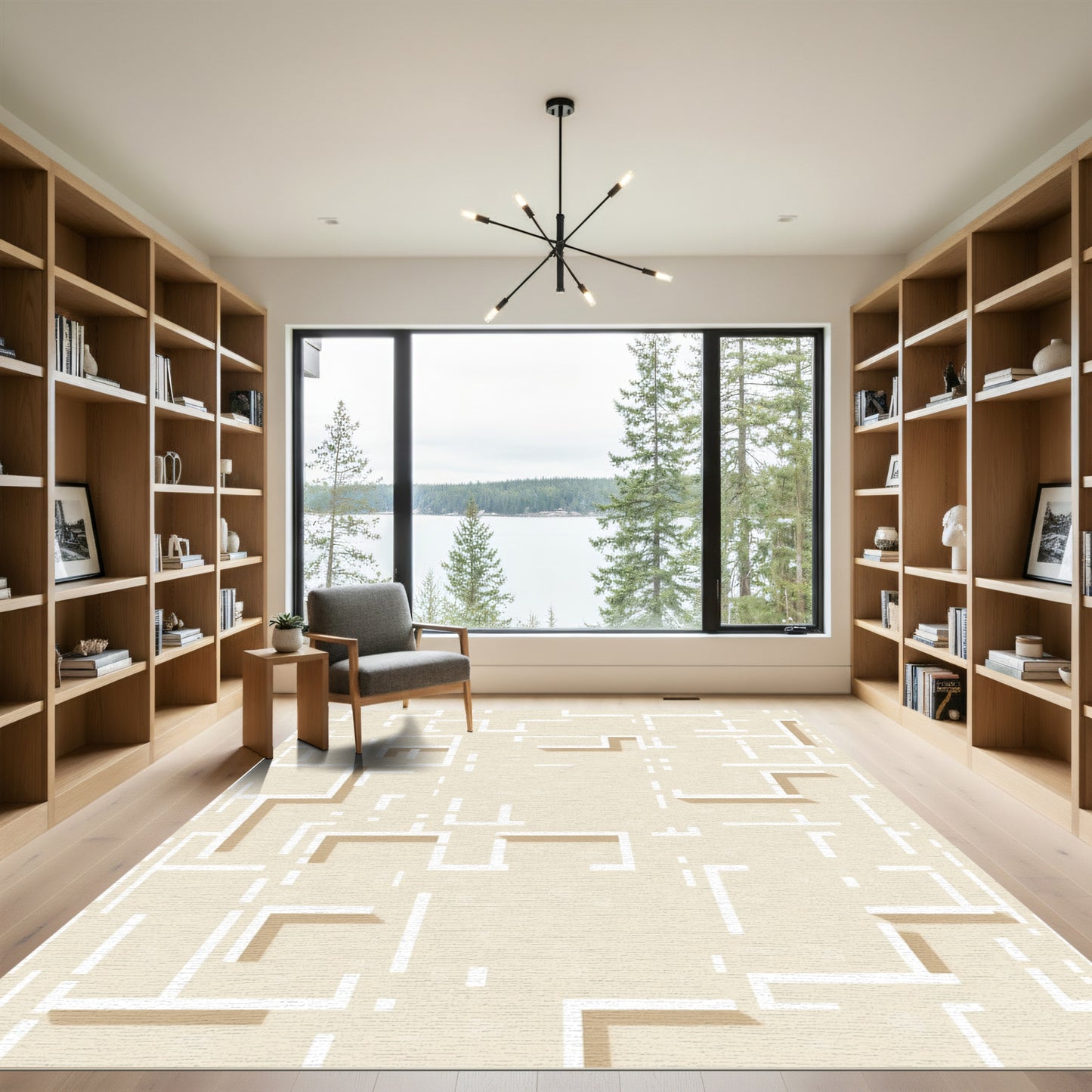 Modern Beige Geometric Labyrinth Rug