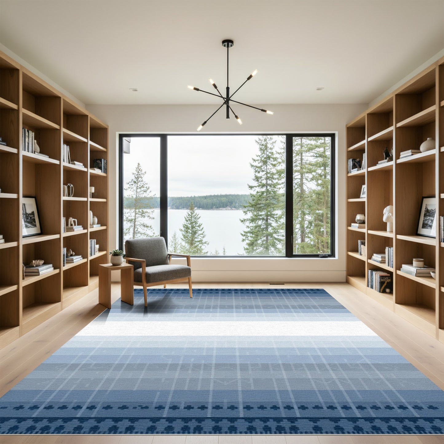 Cool Blue Gradient Geometric Border Rug