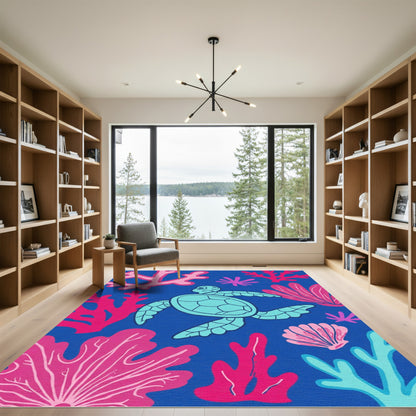 Ocean Turtle Coral Reef Scene Rug