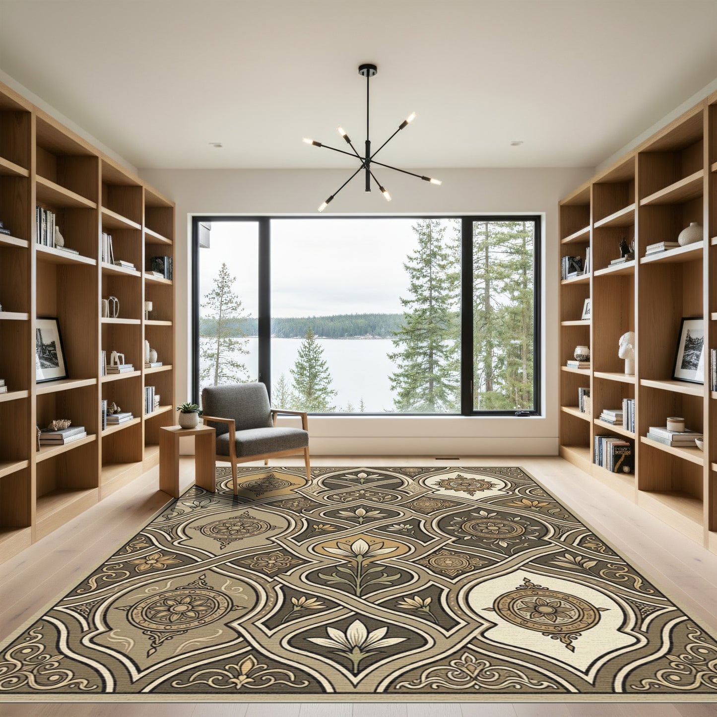Earthy Sepia Interwoven Floral Medallion Rug
