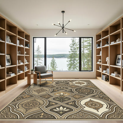 Earthy Sepia Interwoven Floral Medallion Rug