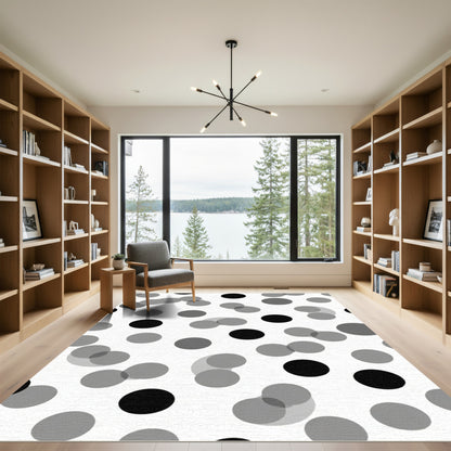 Monochrome Scattered Circles Composition Rug