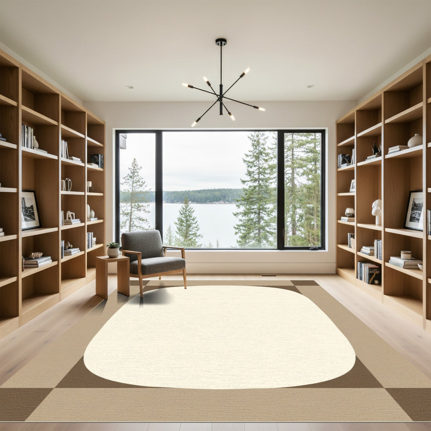 Neutral Toned Organic Center Square Rug