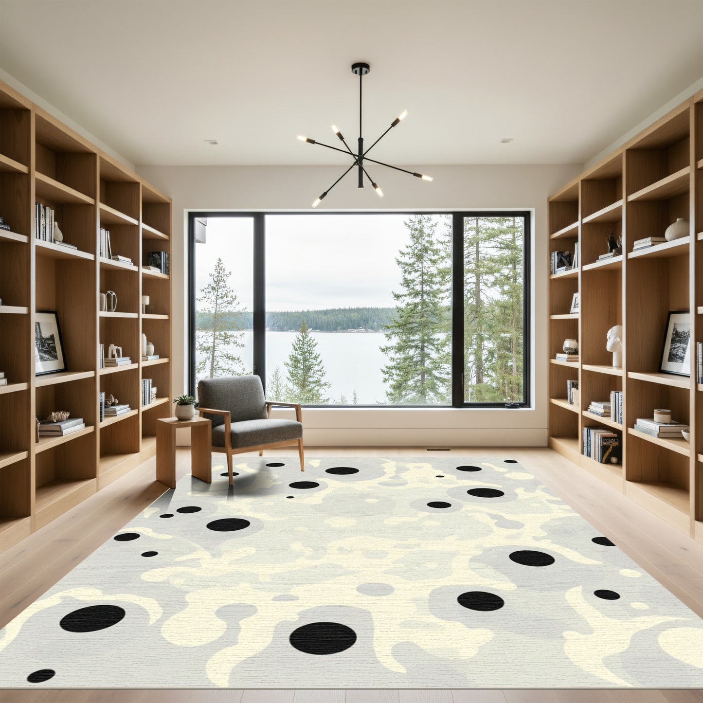 Abstract Black Dot Organic Forms Rug