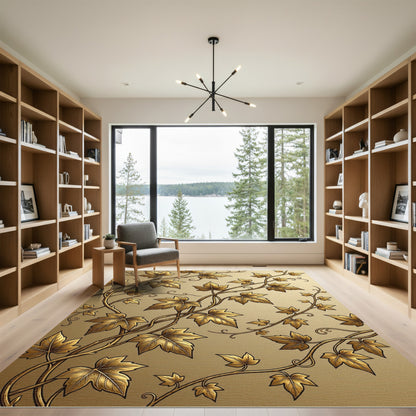 Elegant Golden Ivy Vine Scroll Rug