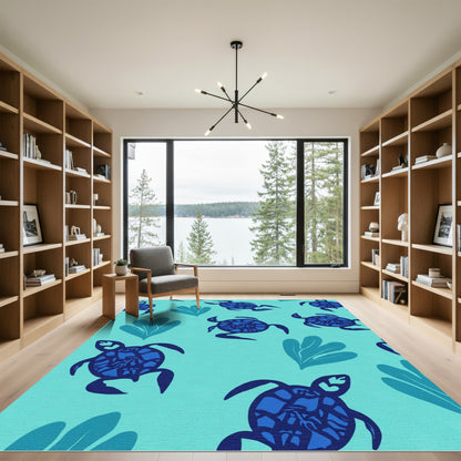 Blue Sea Turtle Aqua Coral Rug