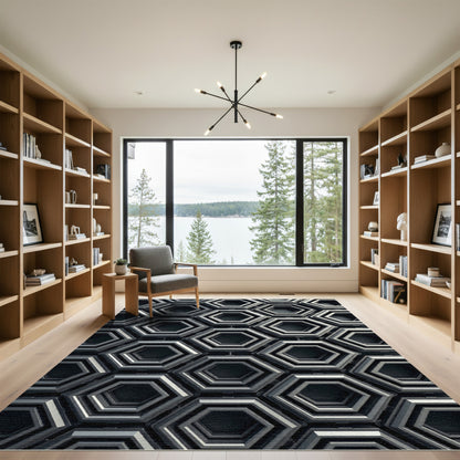 Modern Gray Hexagonal Layered Texture Rug