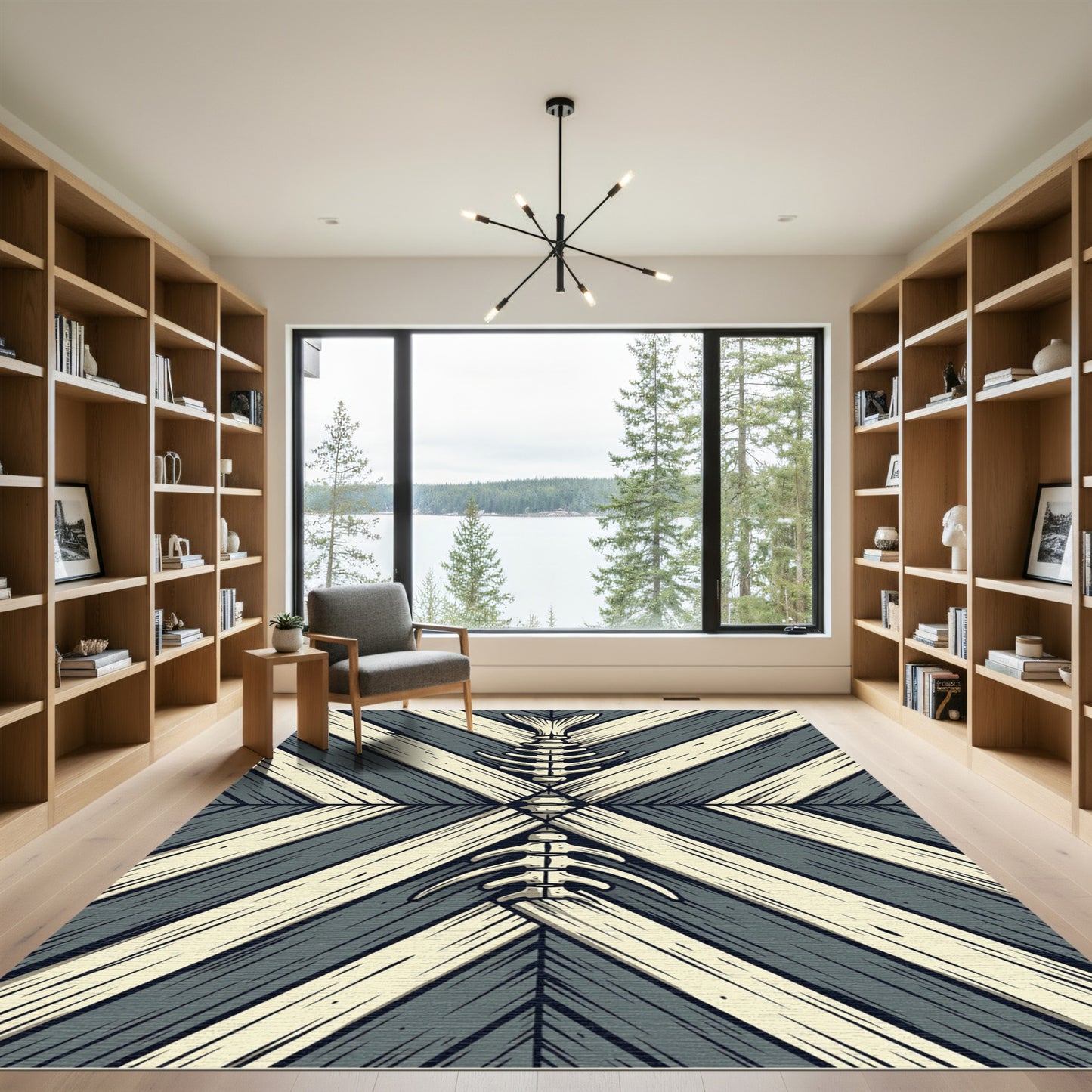 Minimalist Gray Bone Fish Diagonal Herringbone Rug
