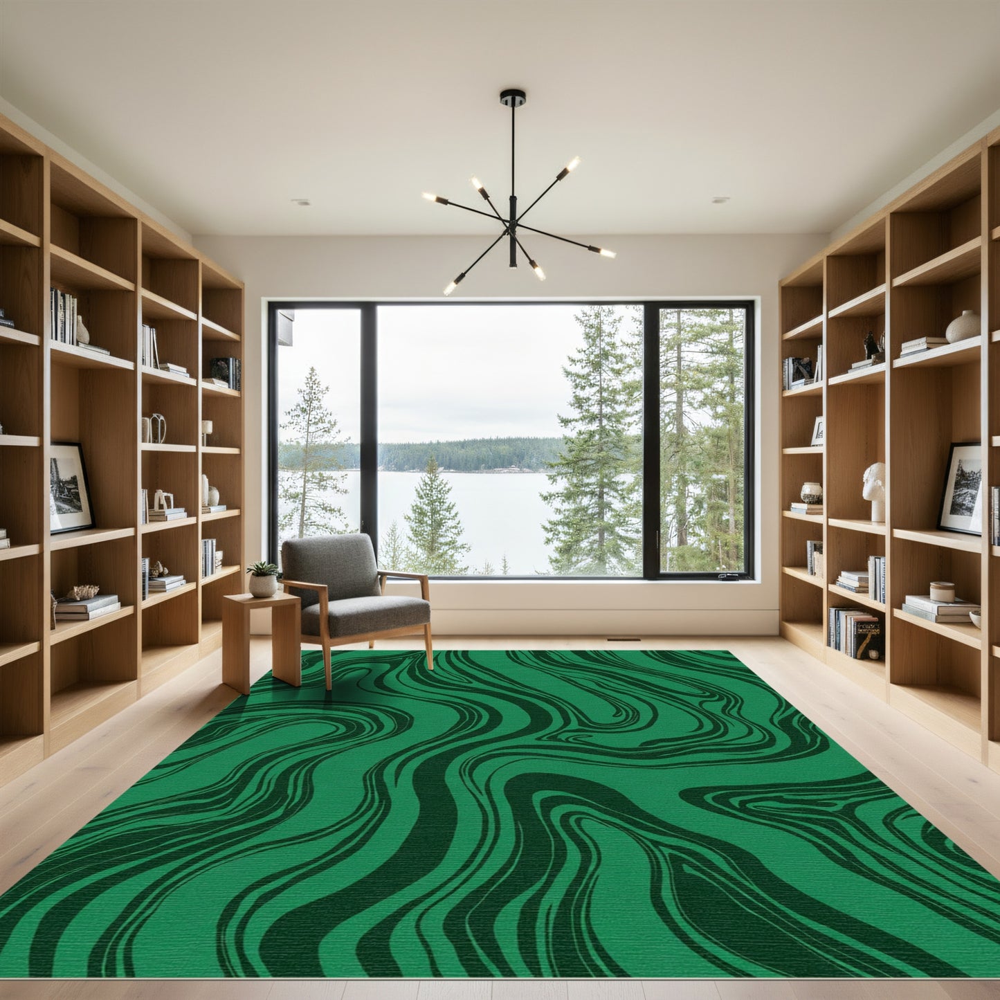 Deep Forest Green Marble Swirl Rug