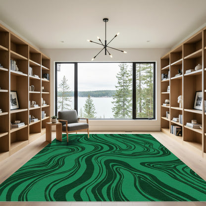 Deep Forest Green Marble Swirl Rug