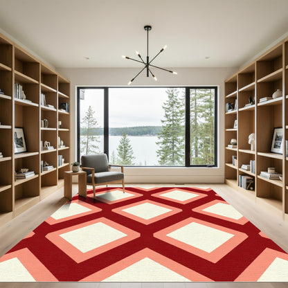 Crimson Diamond Lattice Geometric Rug