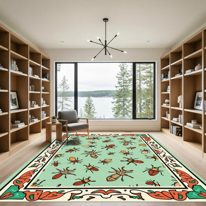 Whimsical Red Insect Garden Border Rug
