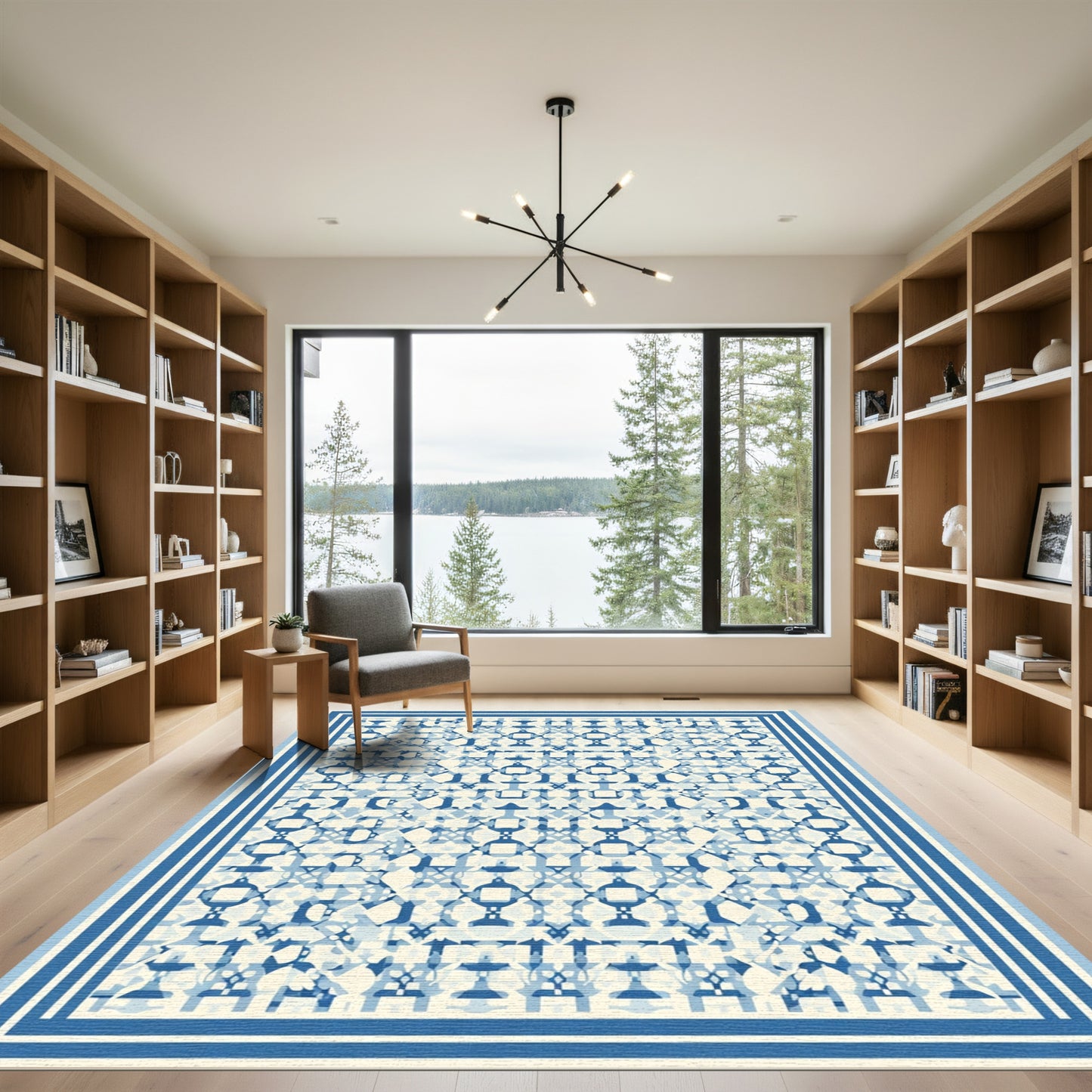 Geometric Blue Lattice Overlay Rug