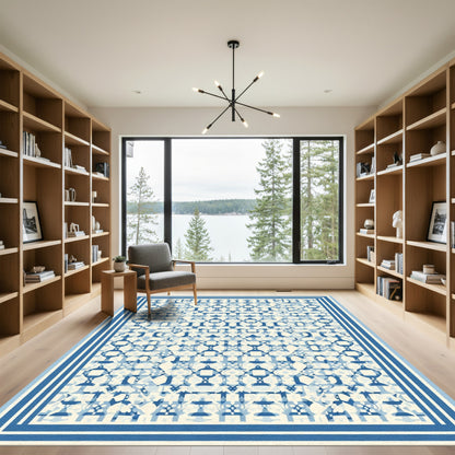 Geometric Blue Lattice Overlay Rug