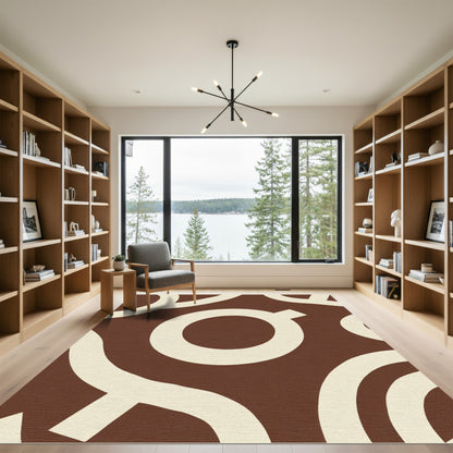 Brown Cream Abstract Circles Weave Rug
