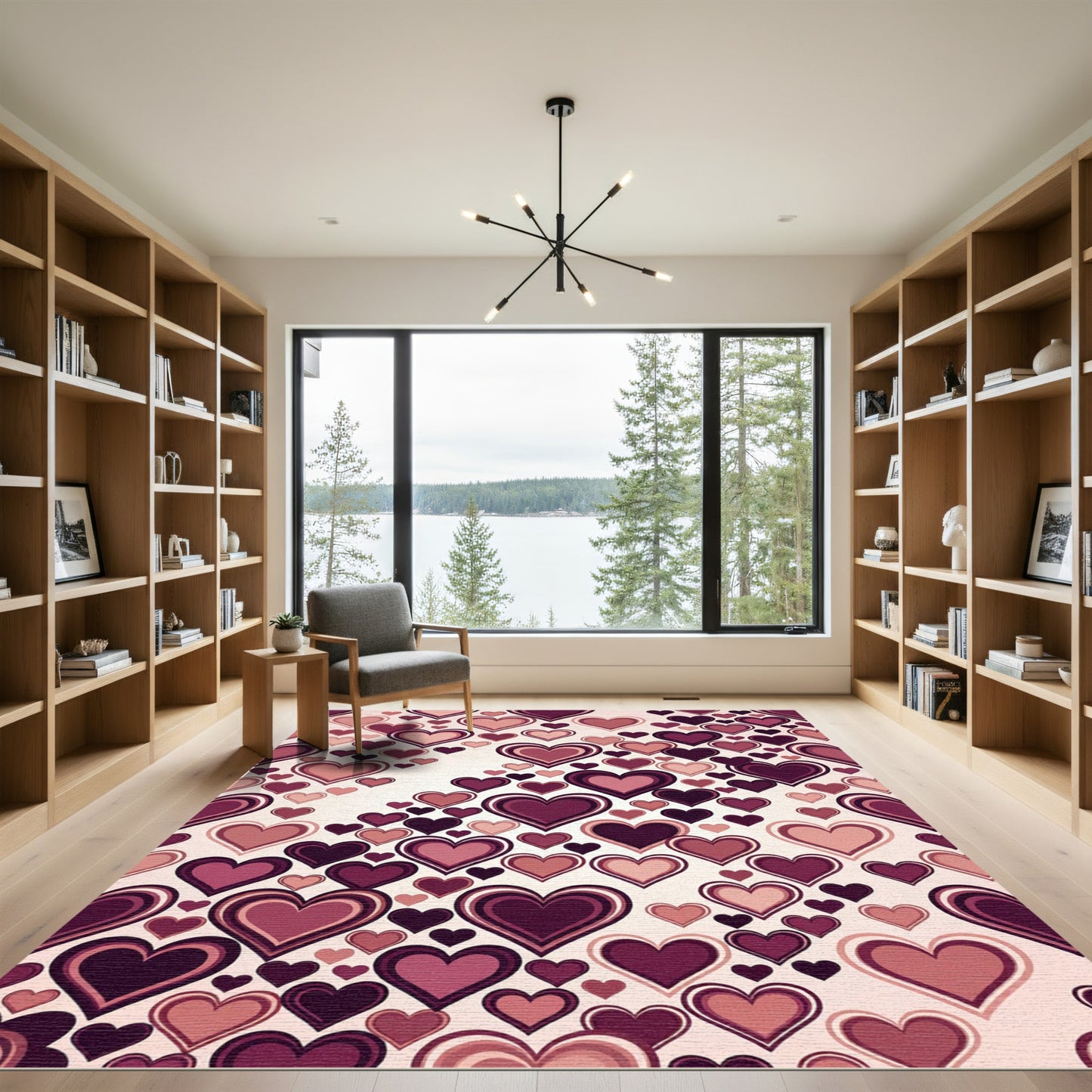 Berry Pink Layered Heart Pattern Rug
