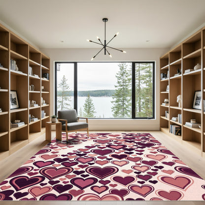 Berry Pink Layered Heart Pattern Rug