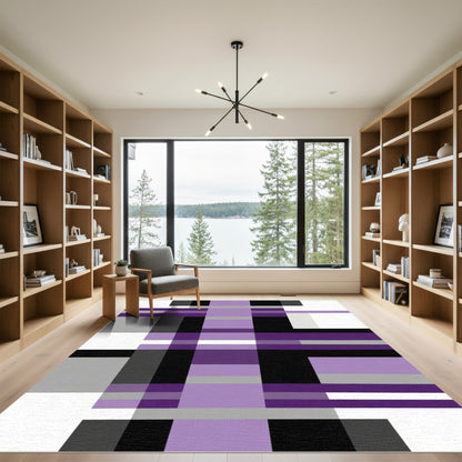 Deep Purple Gray Plaid Blocks Rug