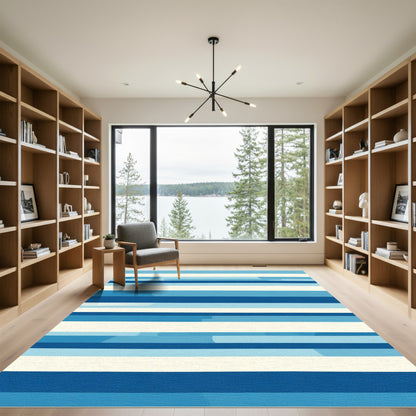Navy White Stripe Layered Effect Rug