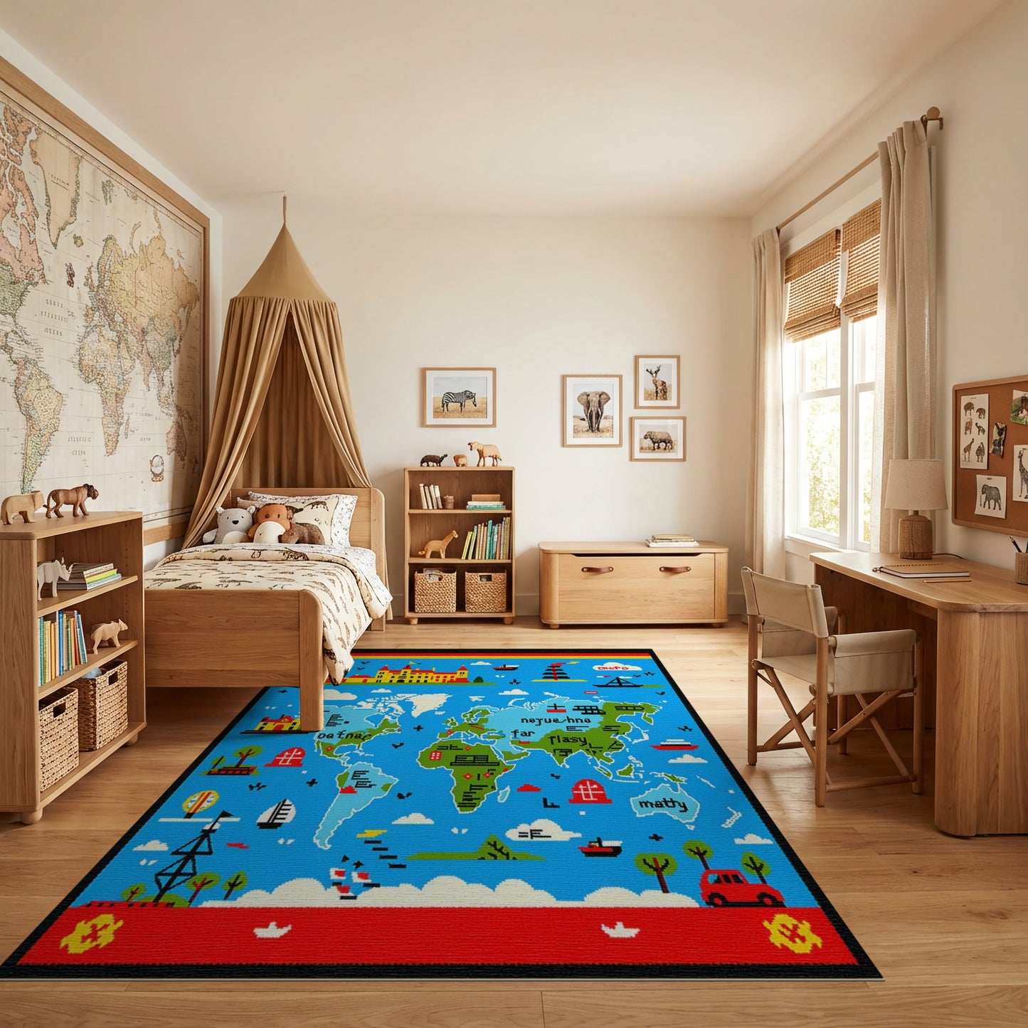 Colorful Pixelated World Map Rug