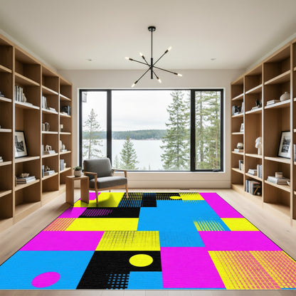 Vibrant Geometric Square Abstract Rug