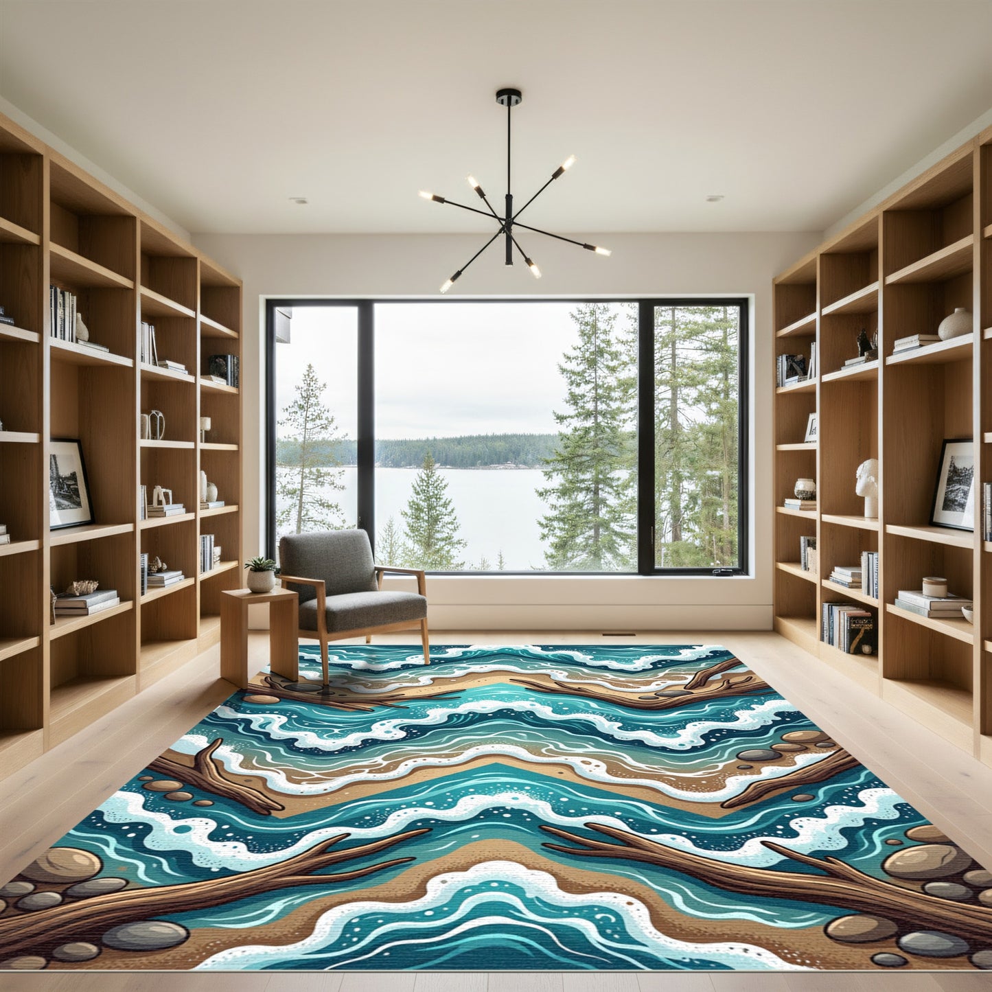 Blue Coastal Wave Driftwood Shore Rug