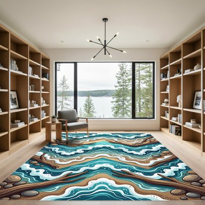 Blue Coastal Wave Driftwood Shore Rug