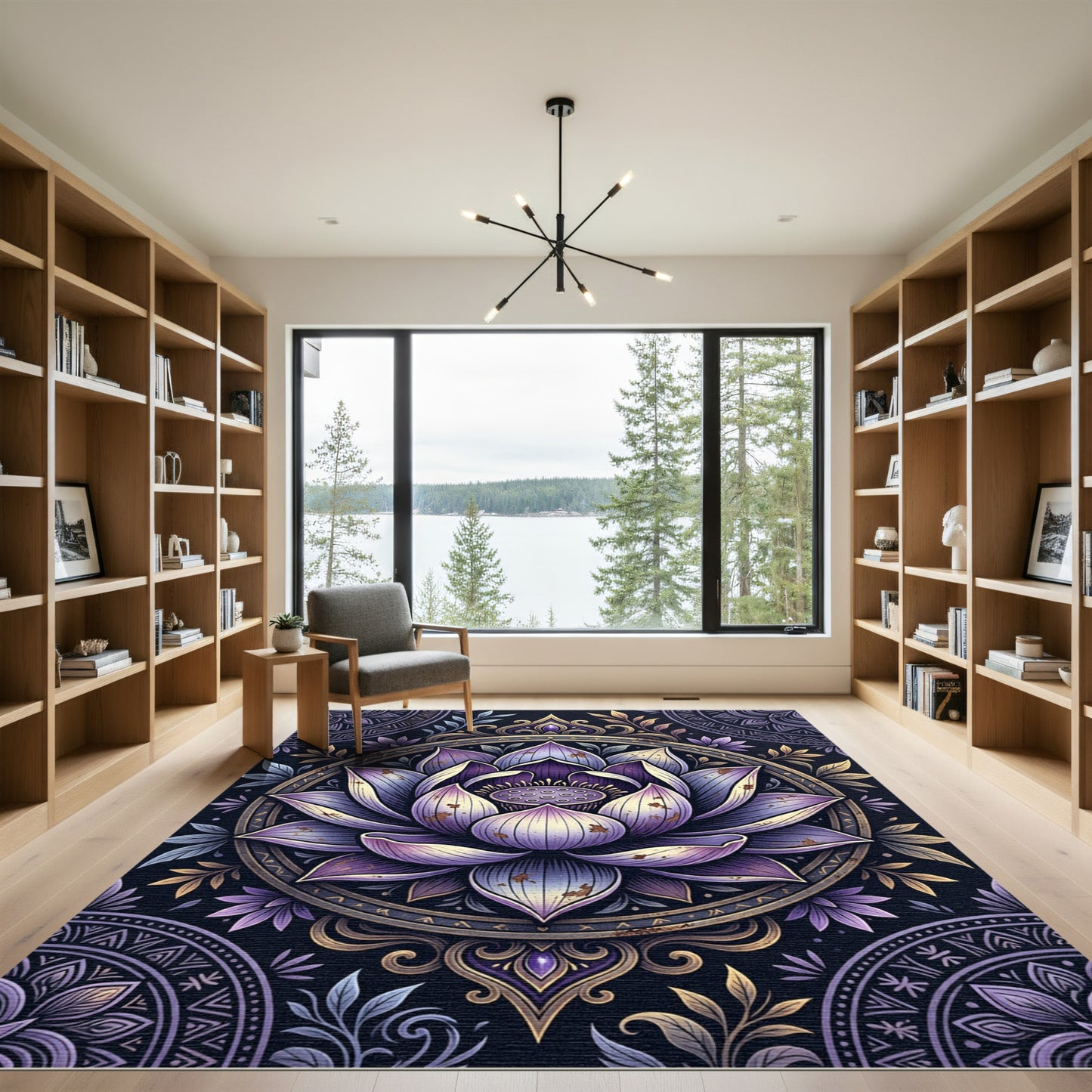 Ethereal Purple Lotus Mandala Art Rug