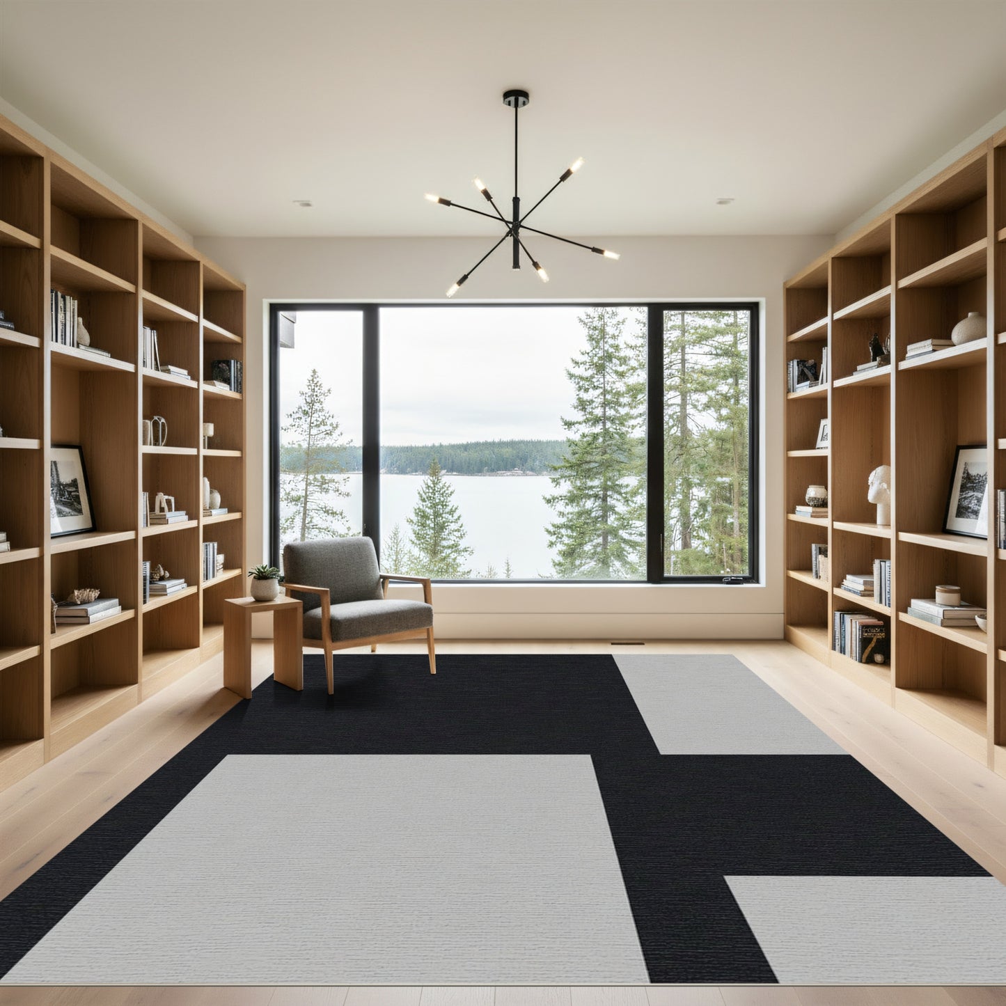 Contemporary Black Geometric Blocks Rug