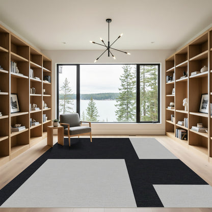 Contemporary Black Geometric Blocks Rug