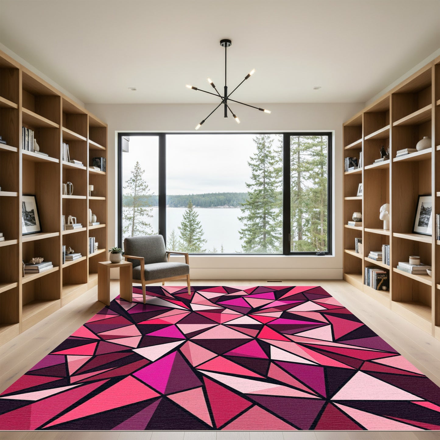 Geometric Abstract Pink Crimson Triangles Rug