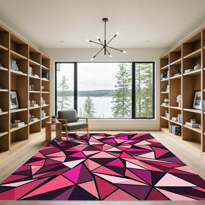 Geometric Abstract Pink Crimson Triangles Rug