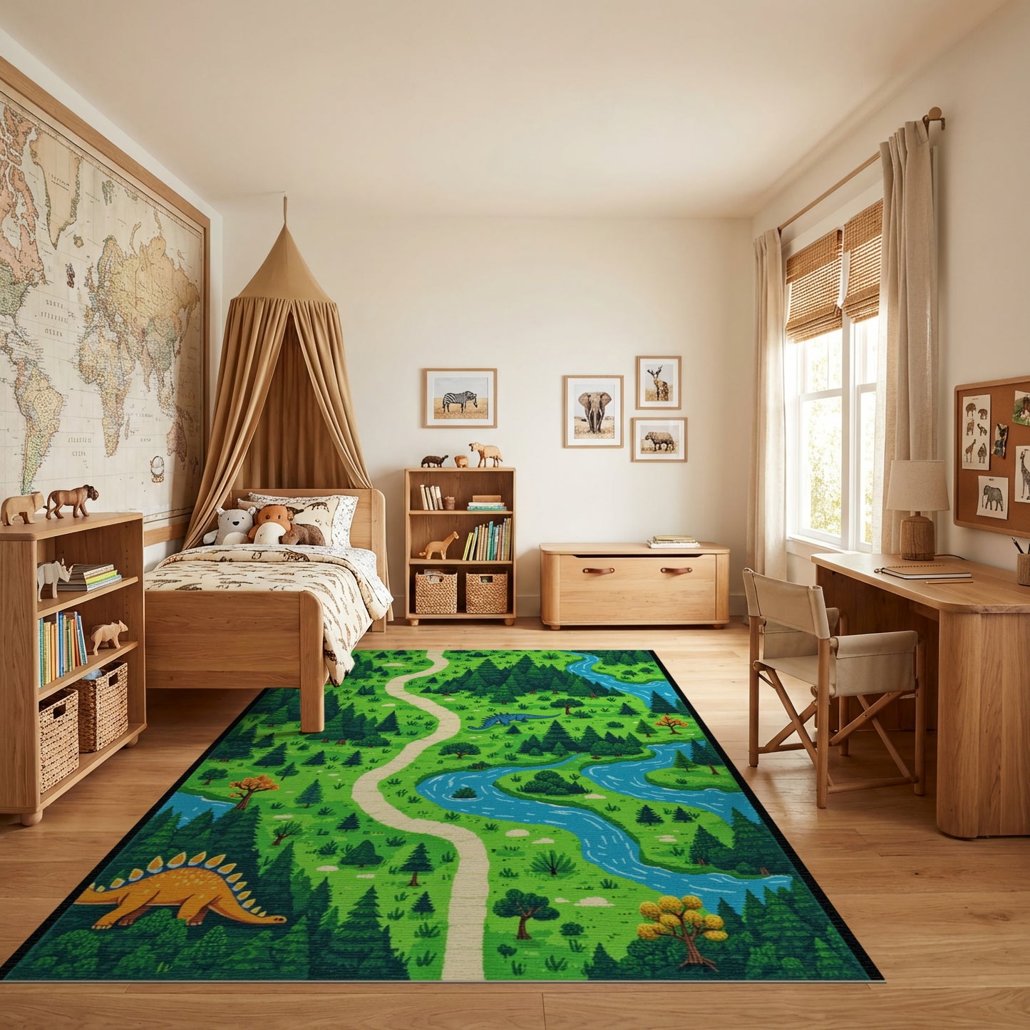 Whimsical Dinosaur Forest Path River Rug