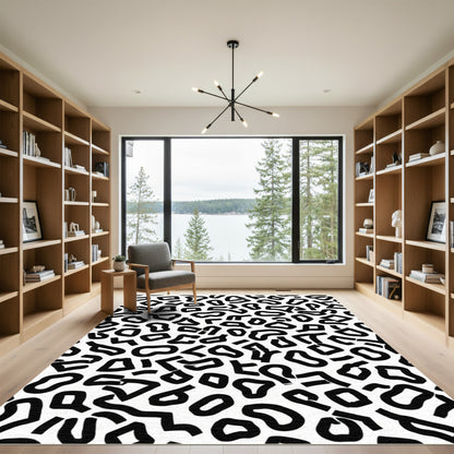 Black White Abstract Blob Rug