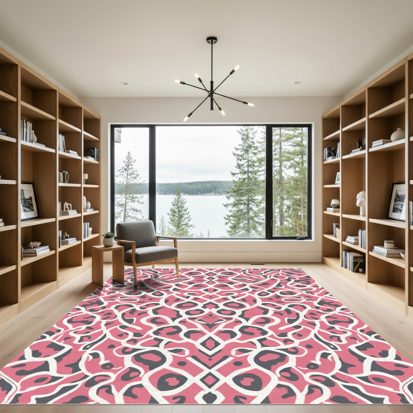 Coral Animal Print Lace Overlay Rug