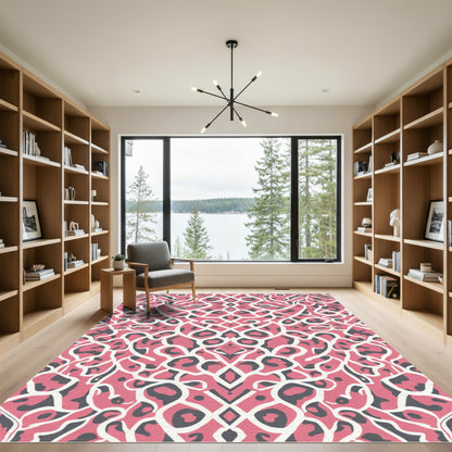 Coral Animal Print Lace Overlay Rug
