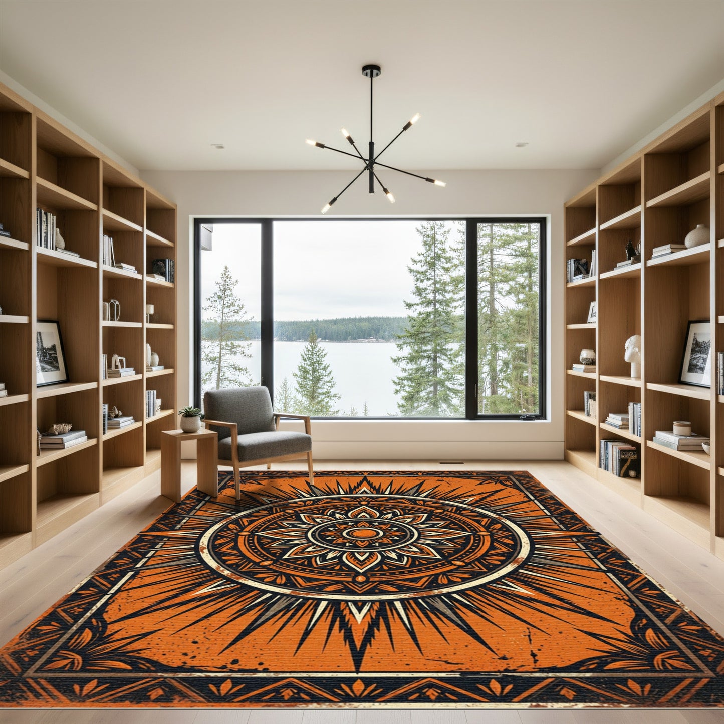 Bold Orange Sunburst Mandala Rug