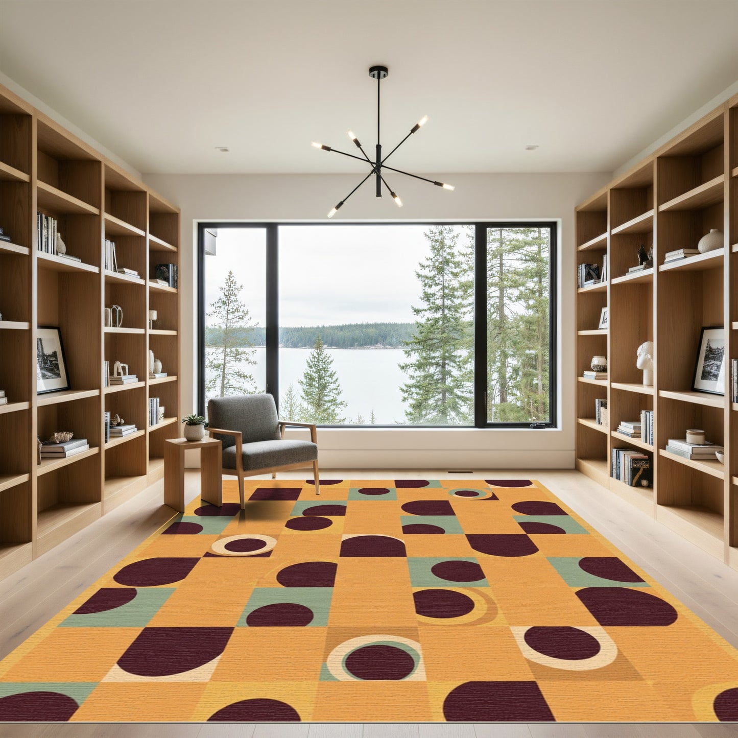 Golden Amber Abstract Geometric Circles Rug