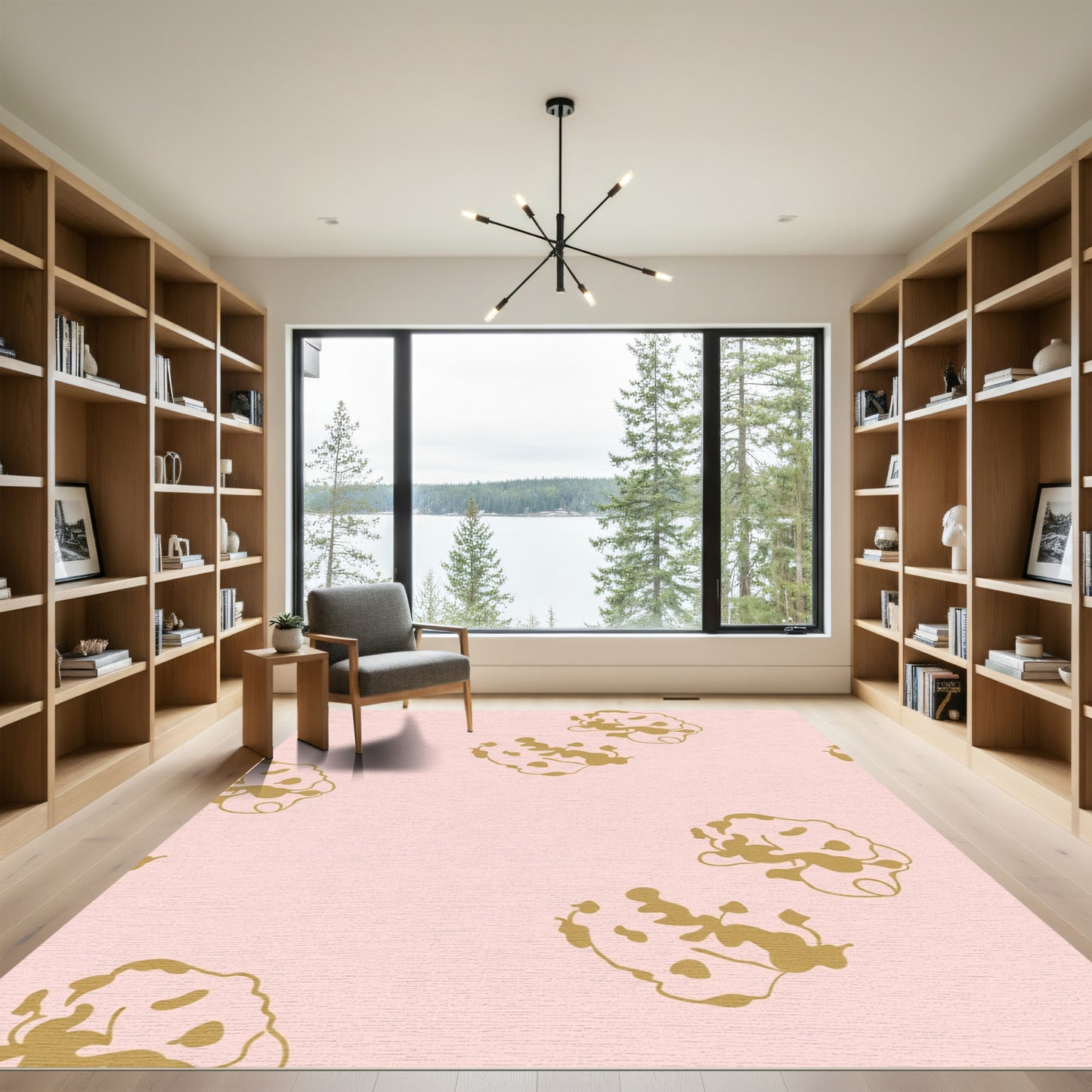 Golden Abstract Splatter Blush Rug