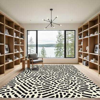 Black And Cream Interlocking Lines Rug
