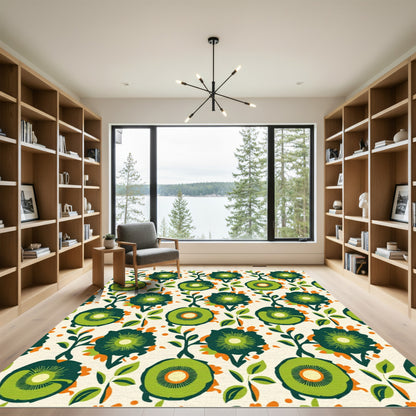 Green Orange Floral Garden Arrangement Rug