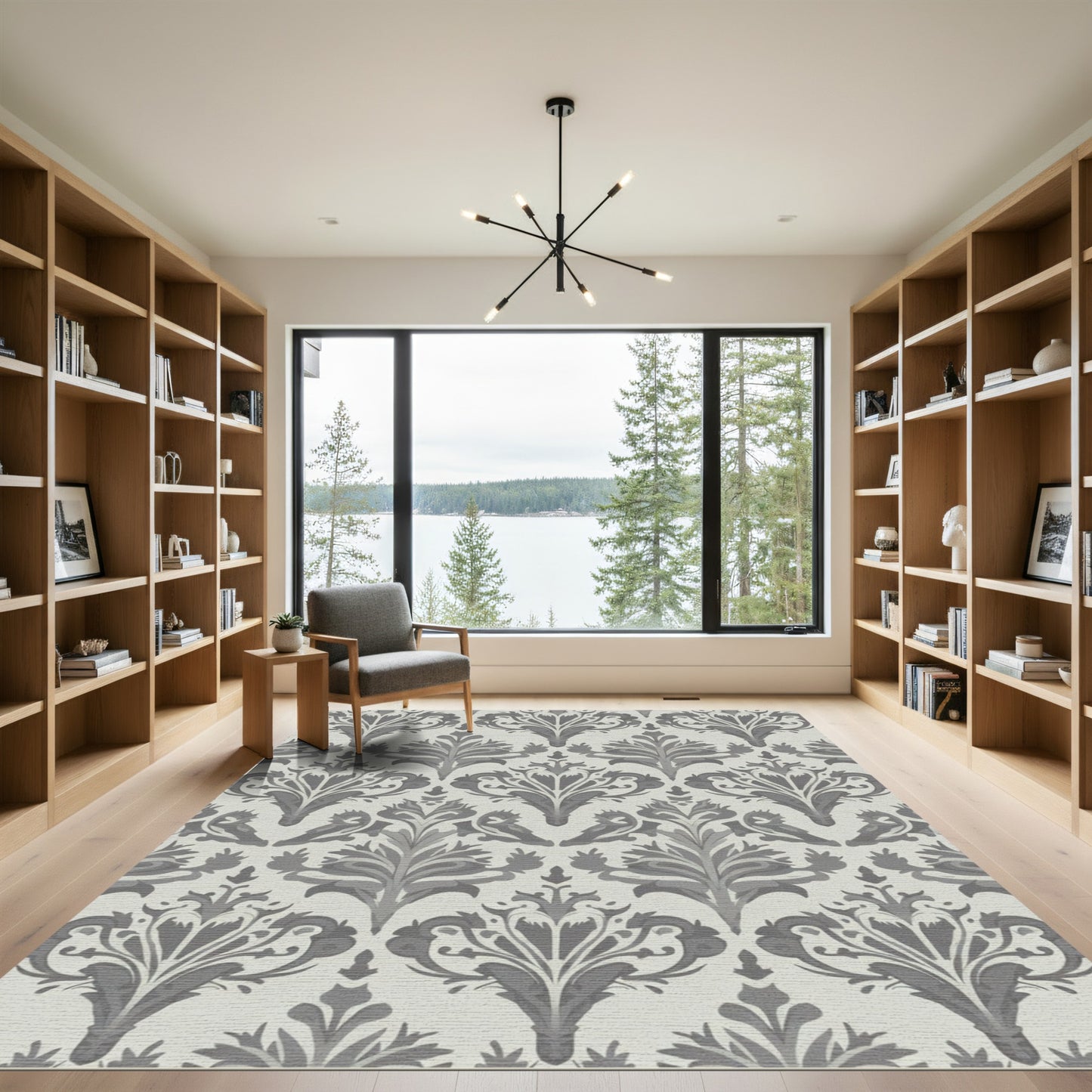 Elegant Gray Damask Floral All-Over Rug